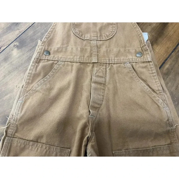 Kids Carhartt Overalls Canvas Bib Double Knee Pants Brown Youth 4 - Picture 4 of 12